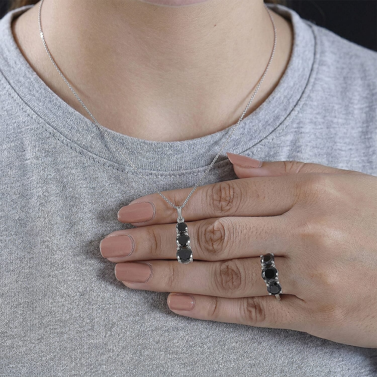 Elite Shungite 3.90 ctw Pendant without Chain and Ring (Size 9.0) in Rhodium Over Sterling Silver