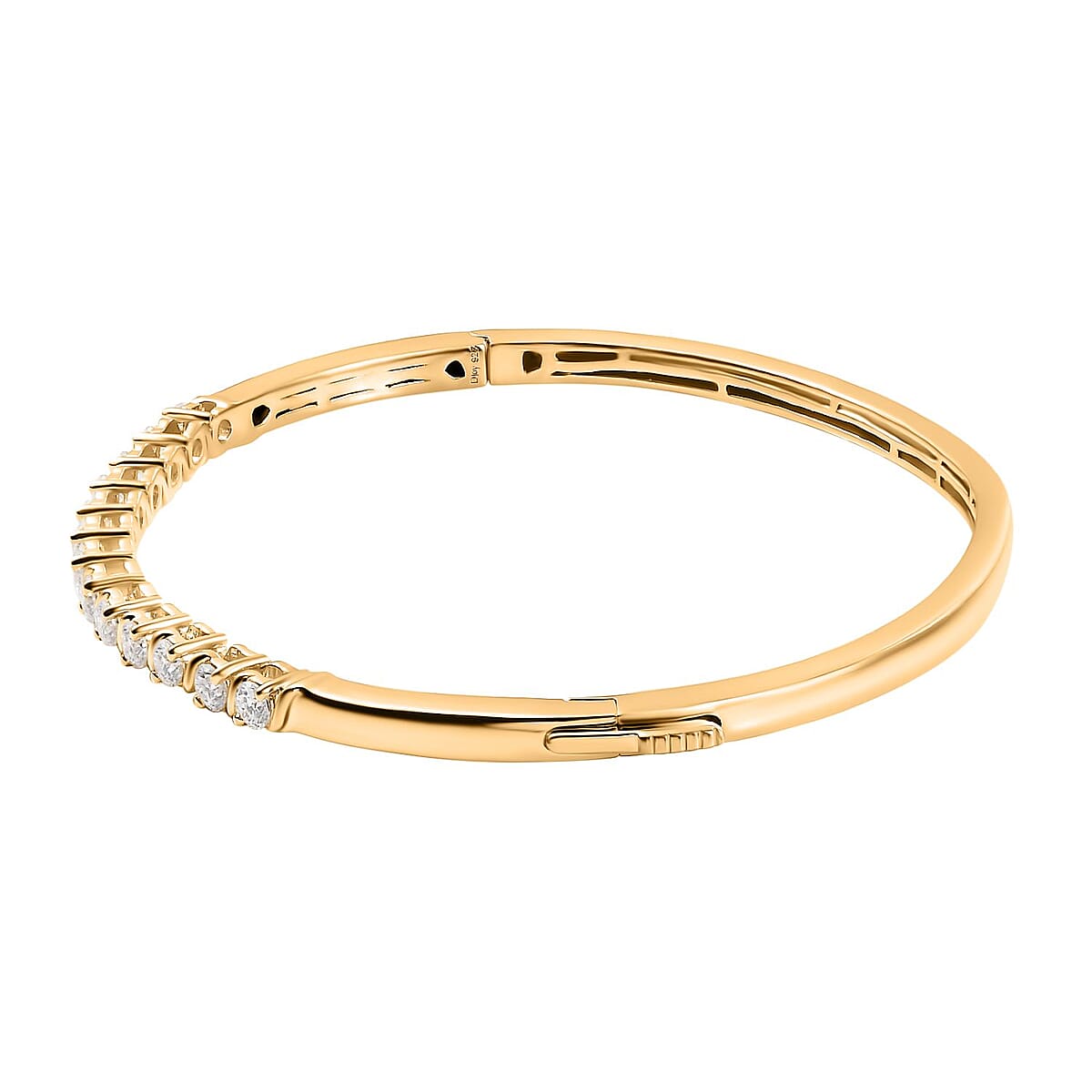 Set of 3 Moissanite 2.75 ctw Swirl Wave Bangle Bracelet (7.25In), Ring (Size 7.0) and Solitaire Stud Earrings in 18K Vermeil Yelow Gold Over Sterling Silver image number 6
