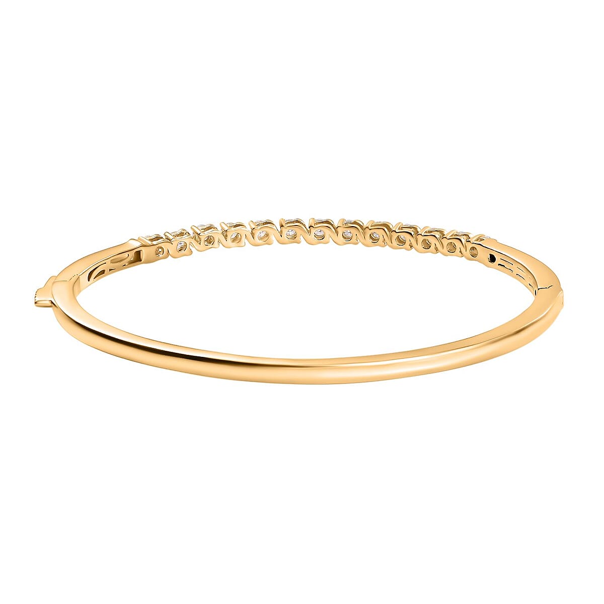 Set of 3 Moissanite 2.75 ctw Swirl Wave Bangle Bracelet (7.25In), Ring (Size 7.0) and Solitaire Stud Earrings in 18K Vermeil Yelow Gold Over Sterling Silver image number 7