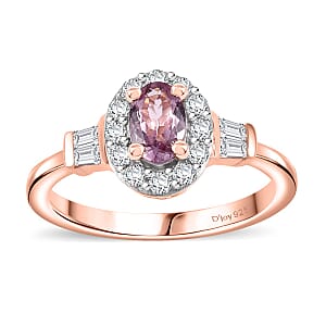 Narsipatnam Pink Spinel, White Zircon 1.75 ctw Rose Halo Ring (Size 6) and Pendant without Chain in 18K Vermeil Rose Gold Over Sterling Silver 