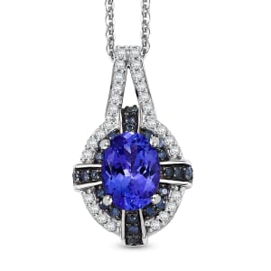 Tanzanite and Multi Gemstone 1.75 ctw Starlight Halo Pendant Necklace in Rhodium Over Sterling Silver 20 Inches
