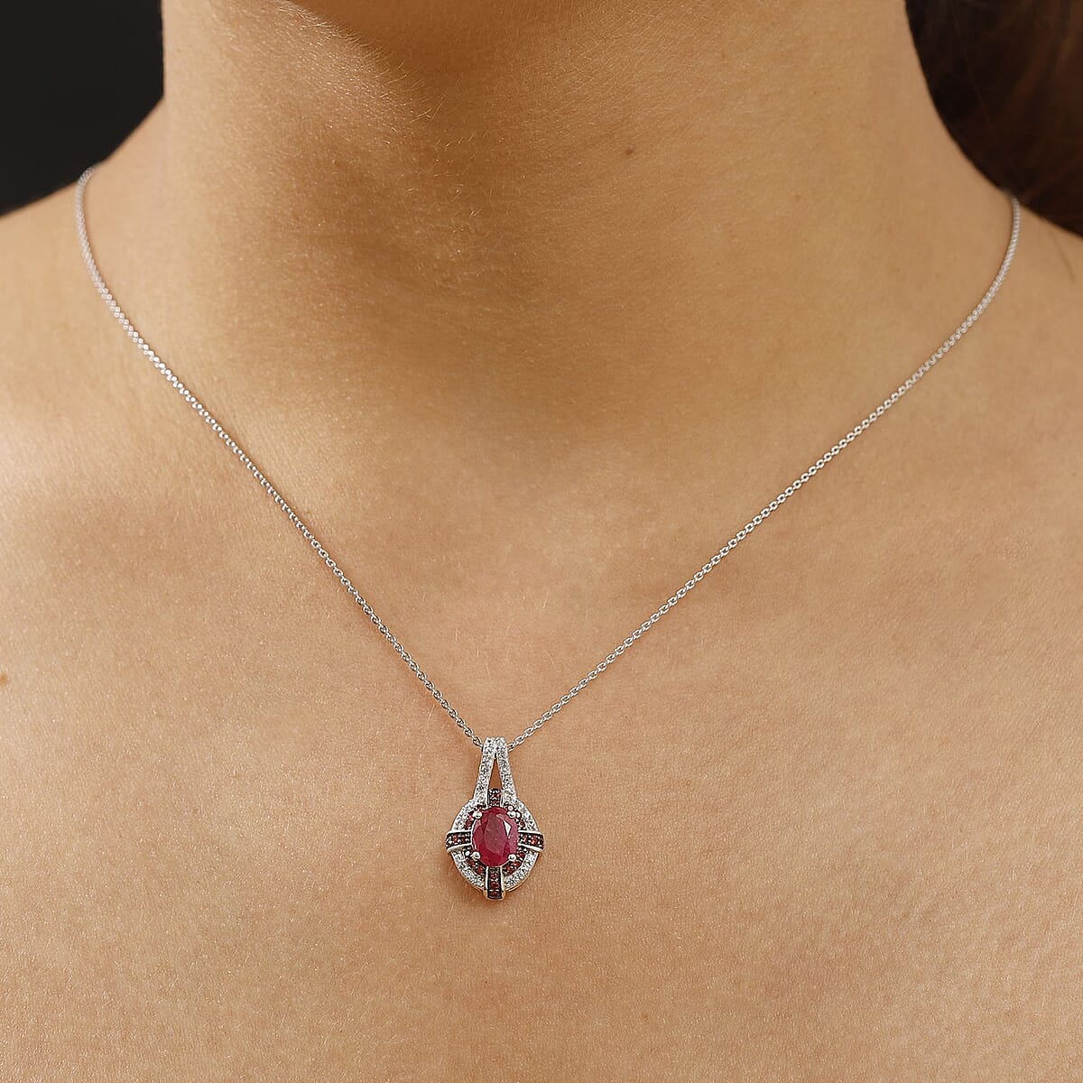 Mozambique Ruby and Multi Gemstone 1.90 ctw Starlight Halo Pendant Necklace in Rhodium Over Sterling Silver 20 Inches image number 2