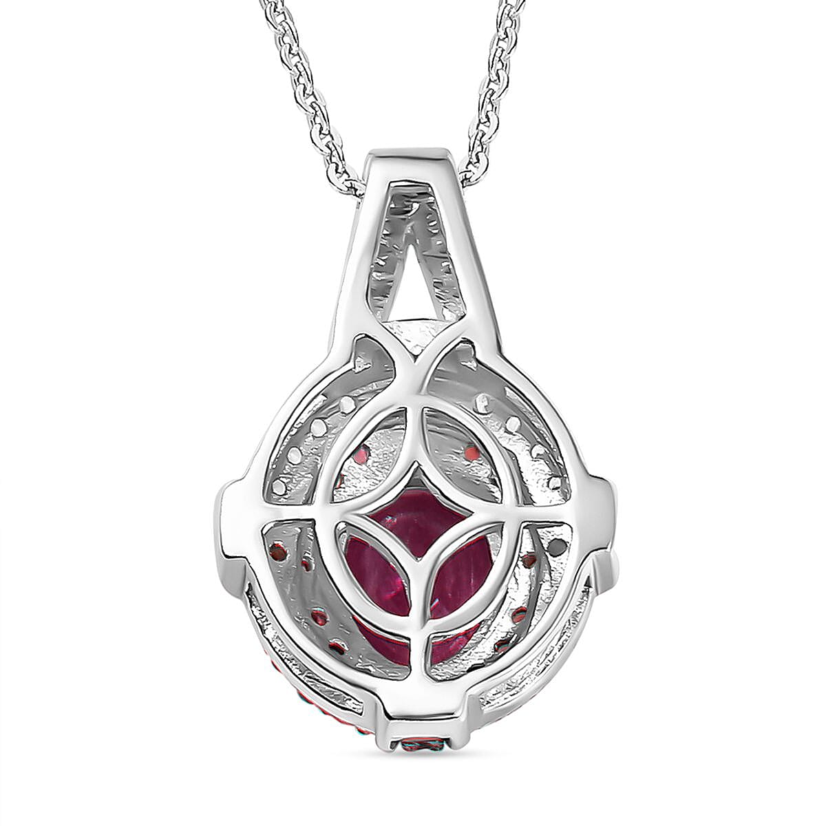Mozambique Ruby and Multi Gemstone 1.90 ctw Starlight Halo Pendant Necklace in Rhodium Over Sterling Silver 20 Inches image number 4