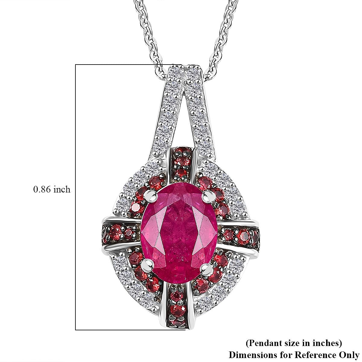 Mozambique Ruby and Multi Gemstone 1.90 ctw Starlight Halo Pendant Necklace in Rhodium Over Sterling Silver 20 Inches image number 6