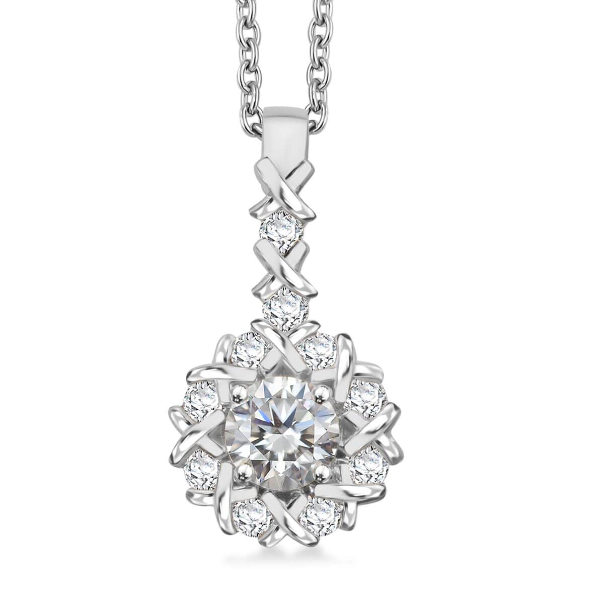 Moissanite Pendant Necklace (20 Inches) in Rhodium Over Sterling Silver 1.65 ctw image number 0