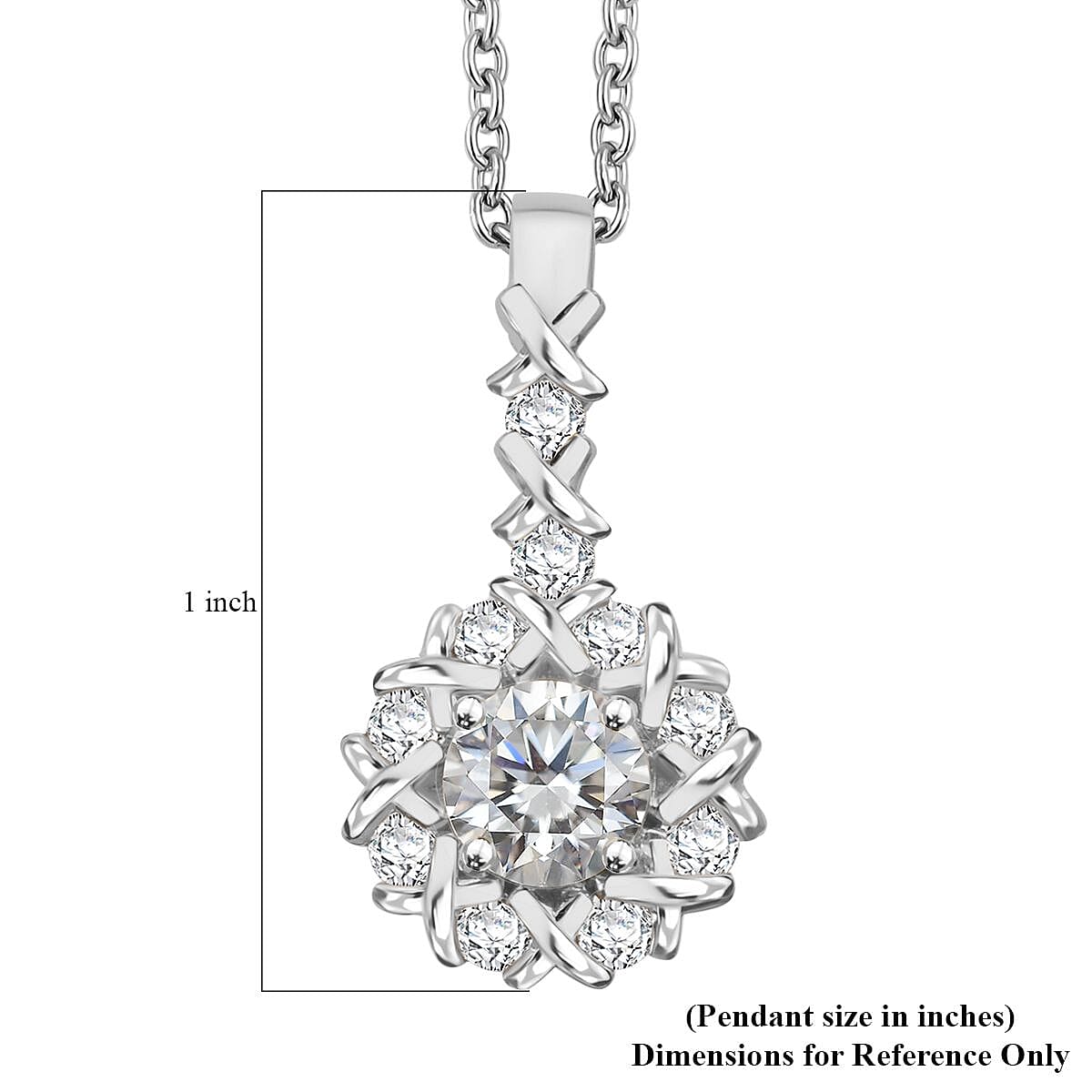 Moissanite 1.90 ctw XOXO Pendant Necklace in Rhodium Over Sterling Silver 20 Inches