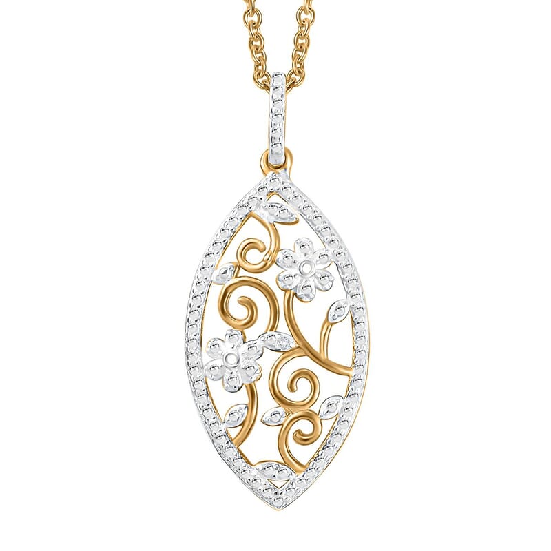 Karis White Diamond Accent Pendant in 18K Yellow Gold Plated and Stainless Steel Necklace 20 Inches