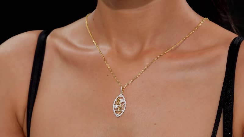 Karis White Diamond Accent Pendant in 18K Yellow Gold Plated and Stainless Steel Necklace 20 Inches