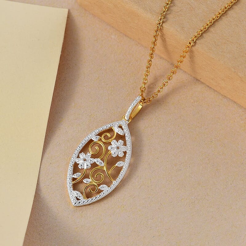 Karis White Diamond Accent Pendant in 18K Yellow Gold Plated and Stainless Steel Necklace 20 Inches