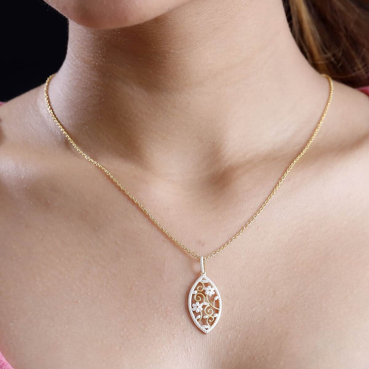 Karis White Diamond Accent Pendant in 18K Yellow Gold Plated and Stainless Steel Necklace 20 Inches image number 2