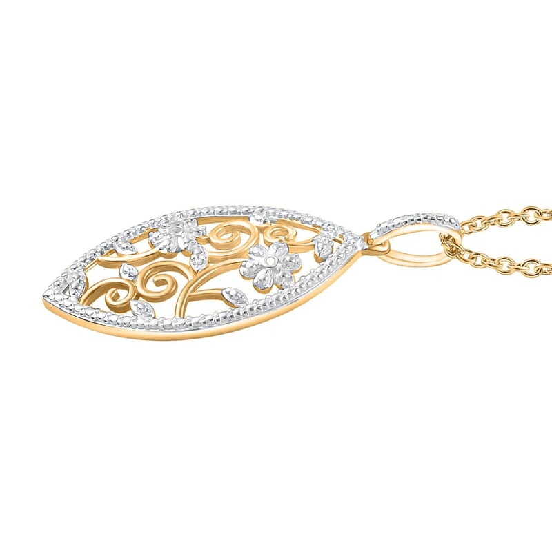 Karis White Diamond Accent Pendant in 18K Yellow Gold Plated and Stainless Steel Necklace 20 Inches