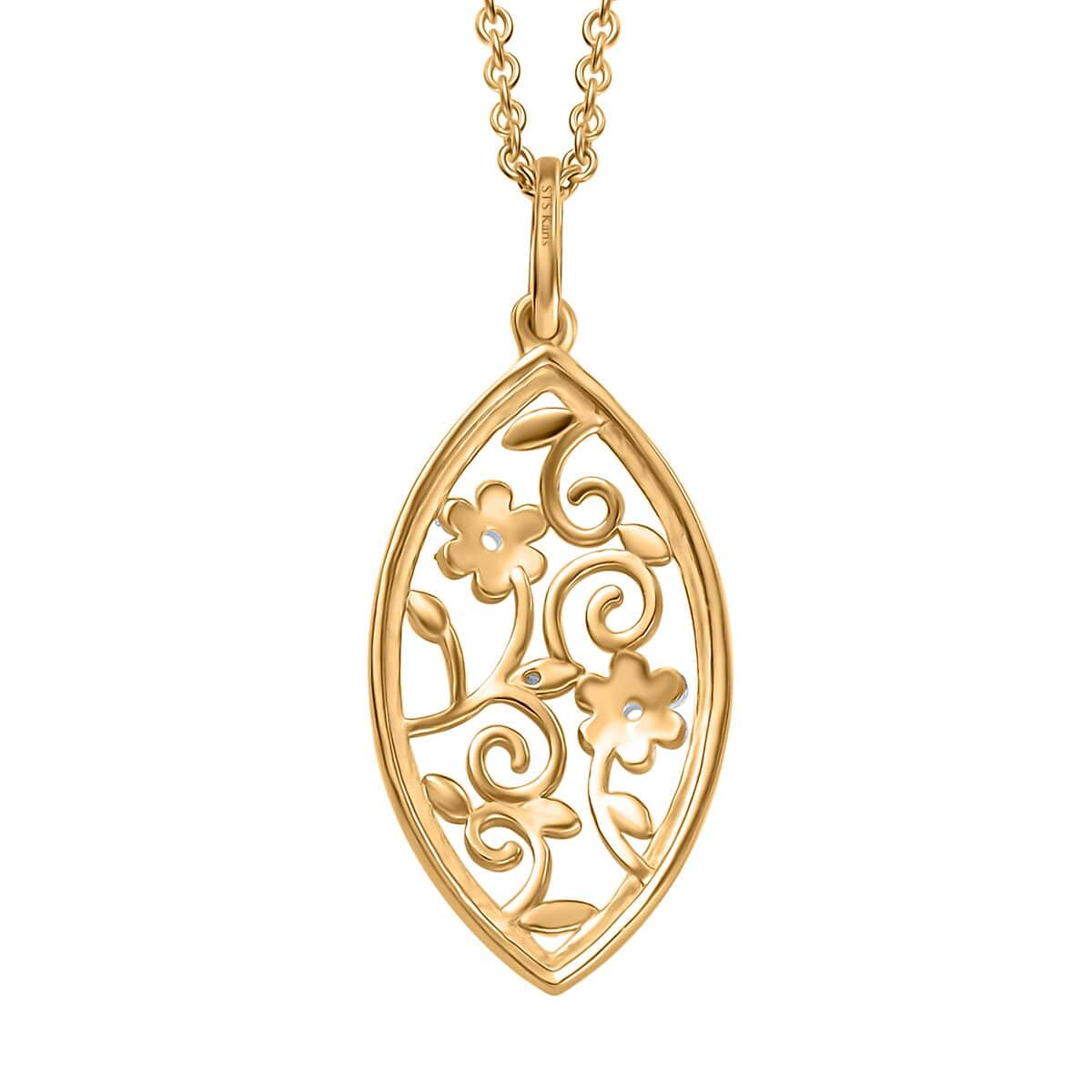 Karis White Diamond Accent Pendant in 18K Yellow Gold Plated and Stainless Steel Necklace 20 Inches image number 4