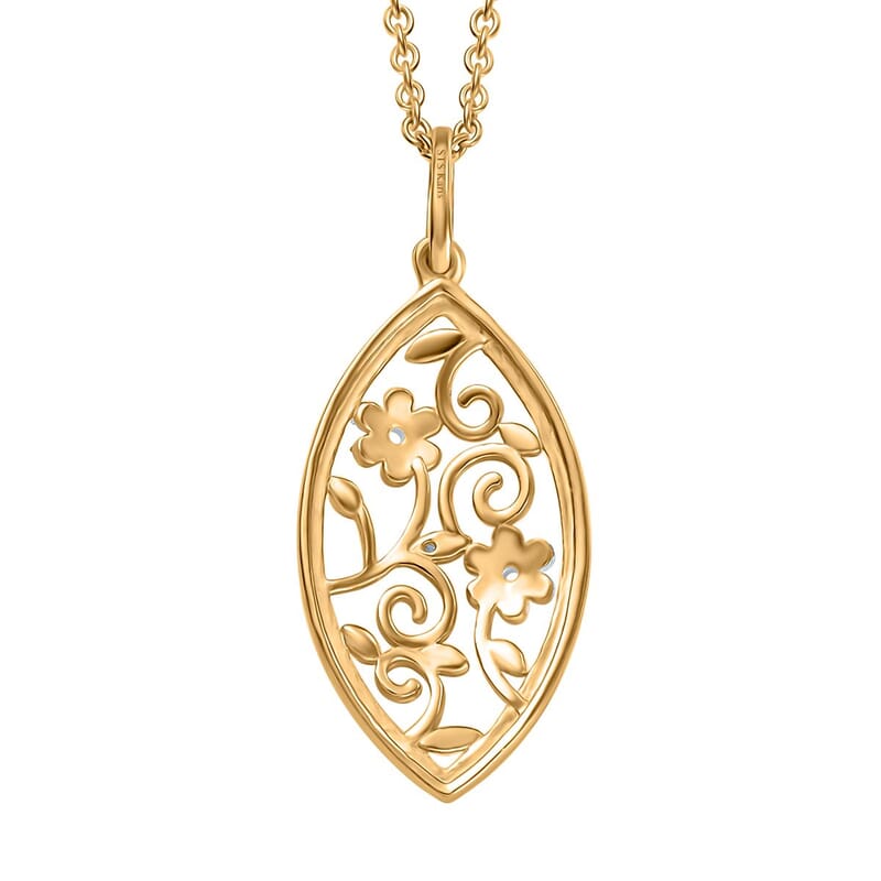 Karis White Diamond Accent Pendant in 18K Yellow Gold Plated and Stainless Steel Necklace 20 Inches