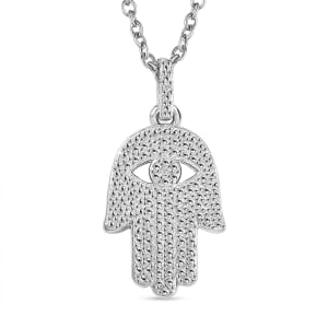 Karis White Diamond Accent Hamsa Pendant in Platinum Bond with Stainless Steel Necklace 20 Inches