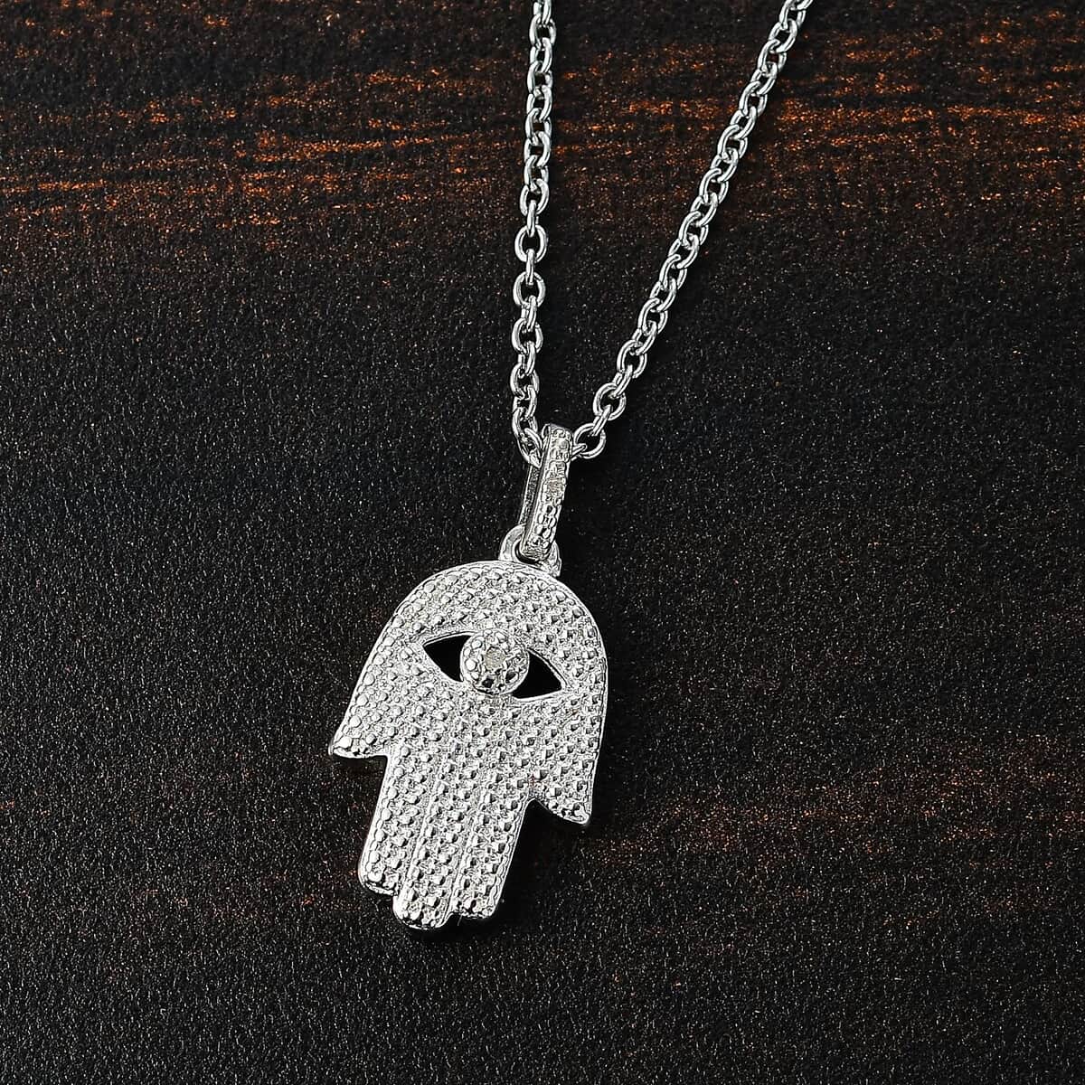 Karis White Diamond Accent Hamsa Pendant in Platinum Bond with Stainless Steel Necklace 20 Inches image number 1