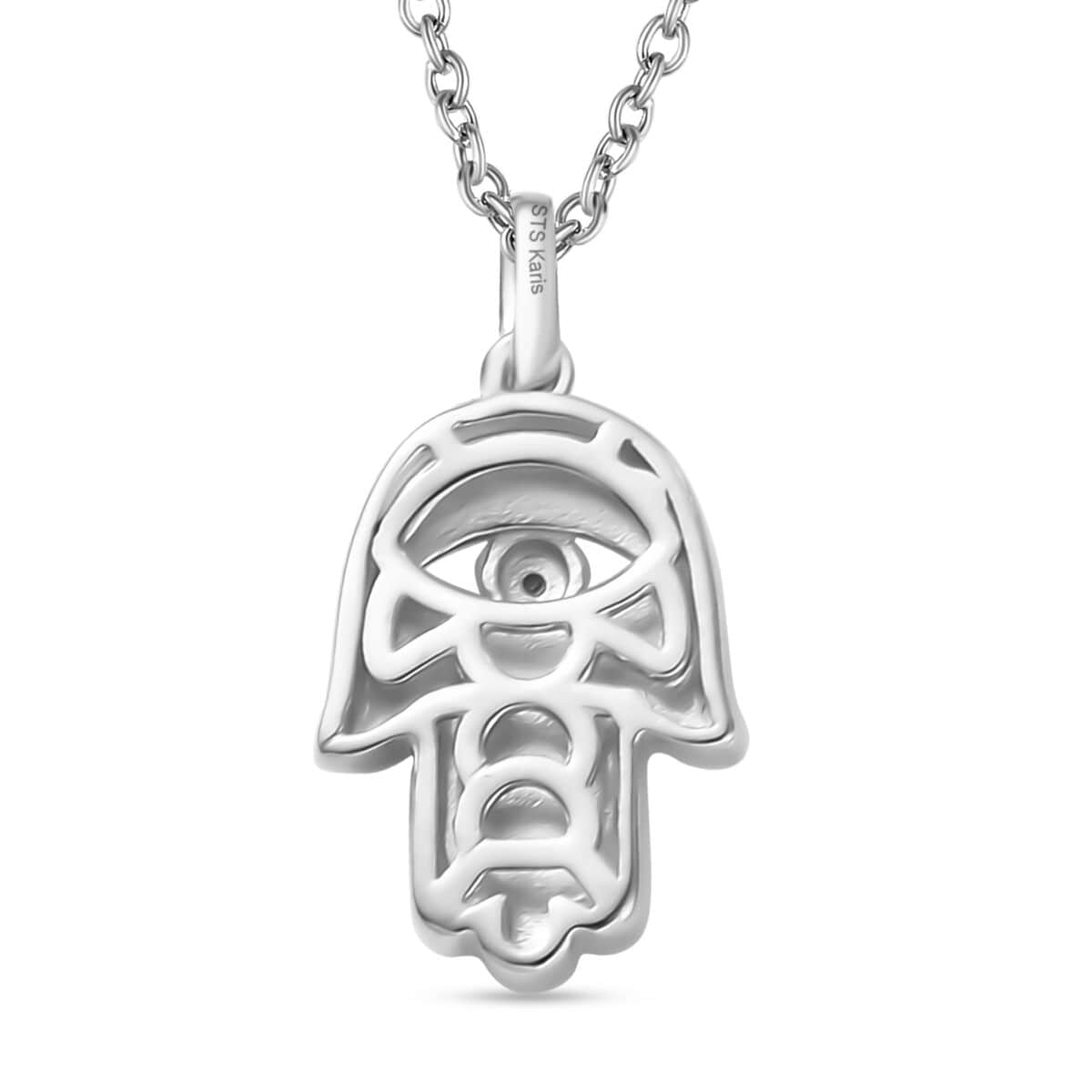 Karis White Diamond Accent Hamsa Pendant in Platinum Bond with Stainless Steel Necklace 20 Inches image number 4