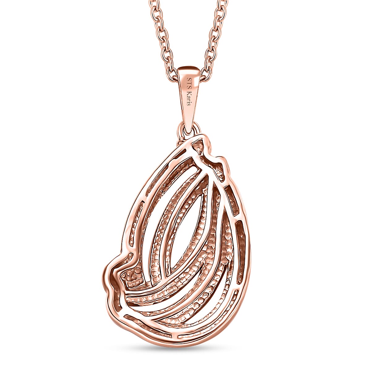 Karis Natural Champagne Diamond Pendant in 18K RG Plated and Platinum Bond with Stainless Steel Necklace 20 Inches