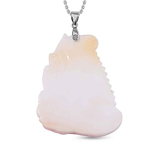 Pink Conch Shell Carved Pendant 90.00 ctw Necklace in Rhodium Over Sterling Silver (20 Inches)