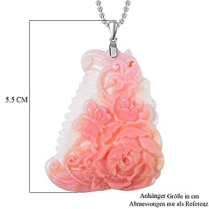 Pink Conch Shell Carved Pendant 90.00 ctw Necklace in Rhodium Over Sterling Silver (20 Inches)