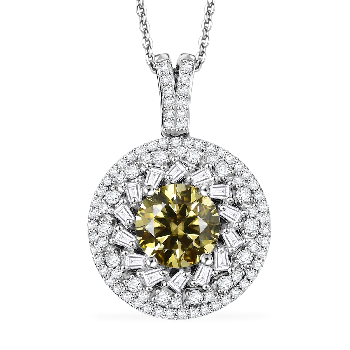 D'Joy Yellow Moissanite and Moissanite 3.25 ctw Spiral Galaxy Pendant Necklace 20 Inches in Rhodium Over Sterling Silver image number 0