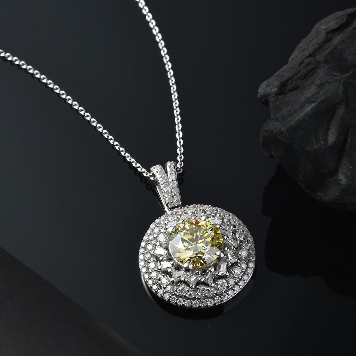 D'Joy Yellow Moissanite and Moissanite 3.25 ctw Spiral Galaxy Pendant Necklace 20 Inches in Rhodium Over Sterling Silver image number 1