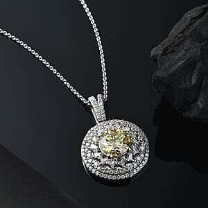 D'Joy Yellow Moissanite and Moissanite 3.25 ctw Spiral Galaxy Pendant Necklace 20 Inches in Rhodium Over Sterling Silver