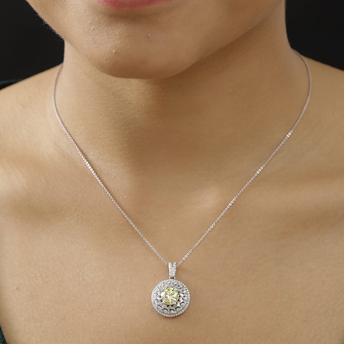 D'Joy Yellow Moissanite and Moissanite 3.25 ctw Spiral Galaxy Pendant Necklace 20 Inches in Rhodium Over Sterling Silver image number 2