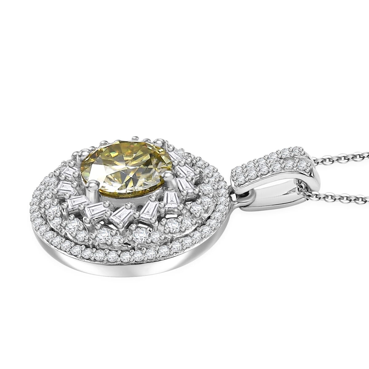 D'Joy Yellow Moissanite and Moissanite 3.25 ctw Spiral Galaxy Pendant Necklace 20 Inches in Rhodium Over Sterling Silver image number 3