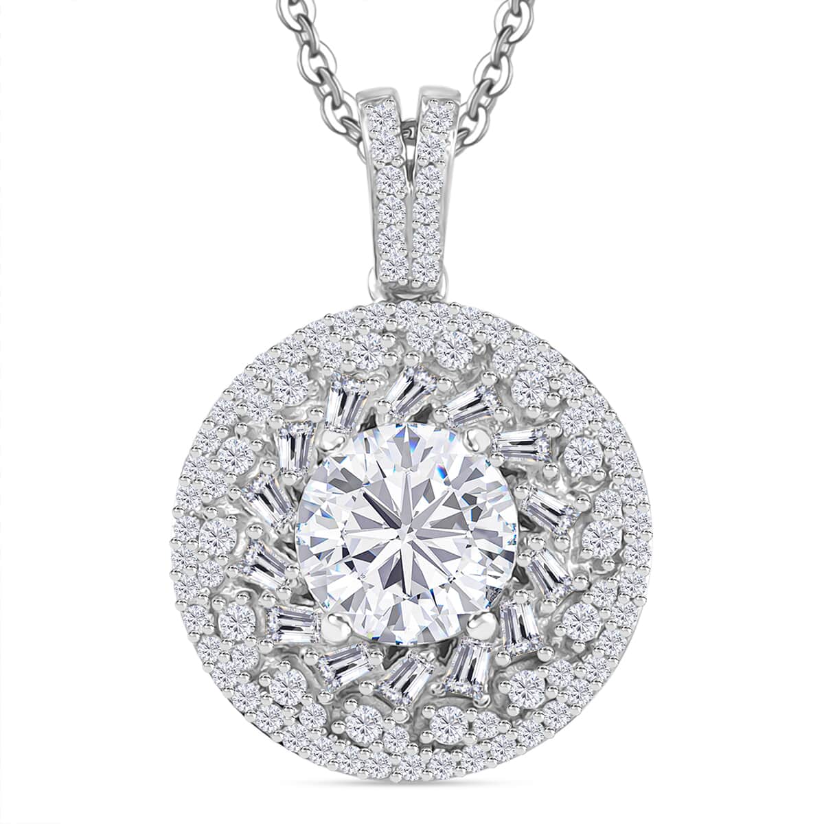 Moissanite 2.50 ctw Pendant Necklace in Rhodium Over Sterling Silver 20 Inches image number 0