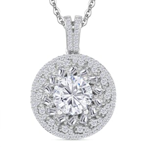 D'Joy Moissanite 2.50 ctw Spiral Galaxy Pendant Necklace in Rhodium Over Sterling Silver 20 Inches
