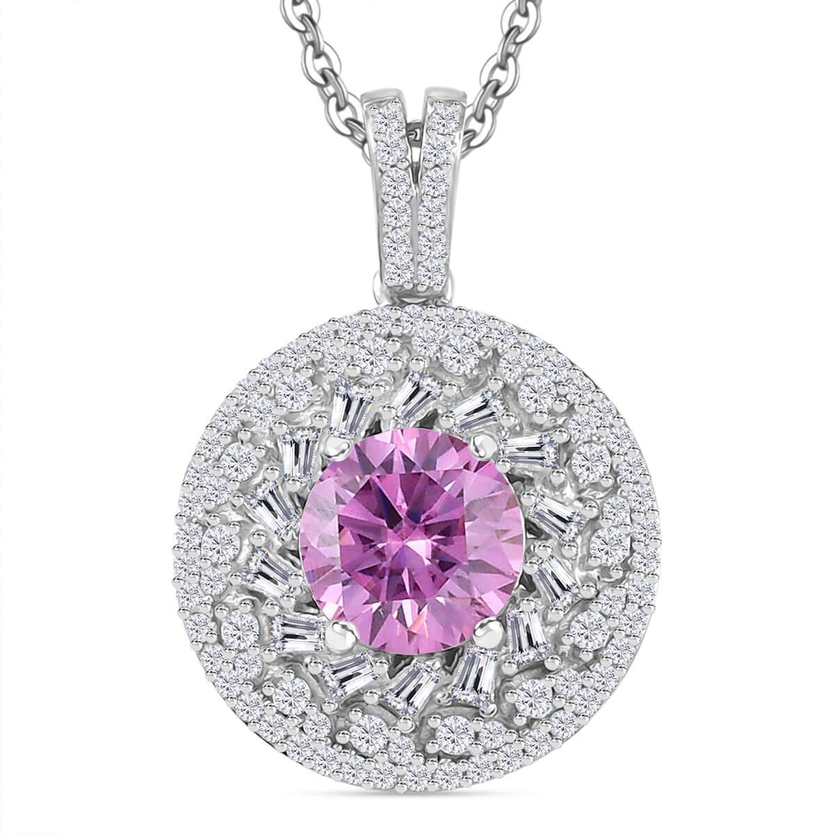 Pink and White Moissanite 2.50 ctw Pendant Necklace in Rhodium Over Sterling Silver 20 Inches image number 0