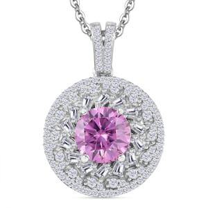 D'Joy Pink and White Moissanite 3.00 ctw Spiral Galaxy Pendant Necklace in Rhodium Over Sterling Silver 20 Inches