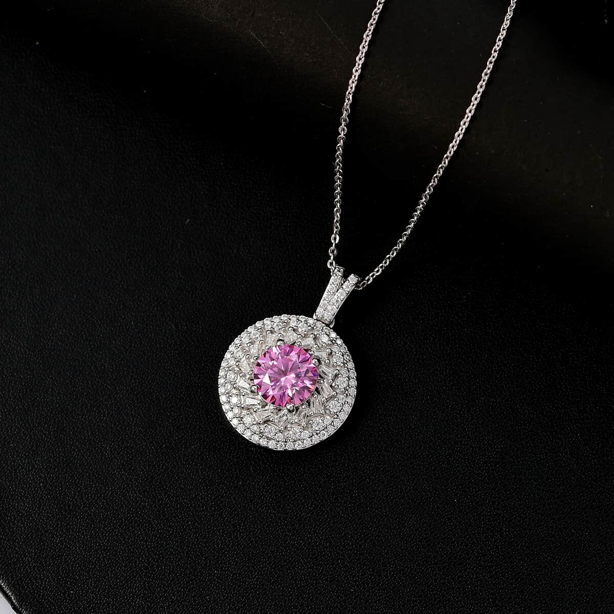 Pink and White Moissanite 2.50 ctw Pendant Necklace in Rhodium Over Sterling Silver 20 Inches image number 1