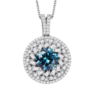 D'Joy Blue Moissanite and Moissanite 3.35 ctw Spiral Galaxy Pendant Necklace 20 Inches in Rhodium Over Sterling Silver