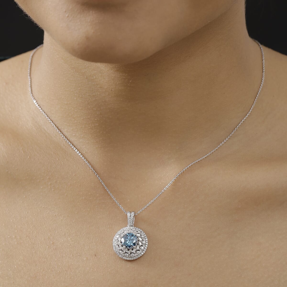 D'Joy Blue Moissanite and Moissanite 3.35 ctw Spiral Galaxy Pendant Necklace 20 Inches in Rhodium Over Sterling Silver image number 2