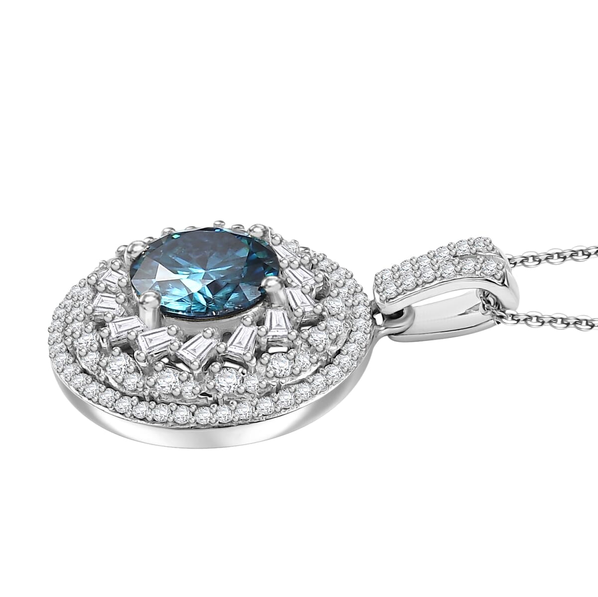 D'Joy Blue Moissanite and Moissanite 3.35 ctw Spiral Galaxy Pendant Necklace 20 Inches in Rhodium Over Sterling Silver image number 3