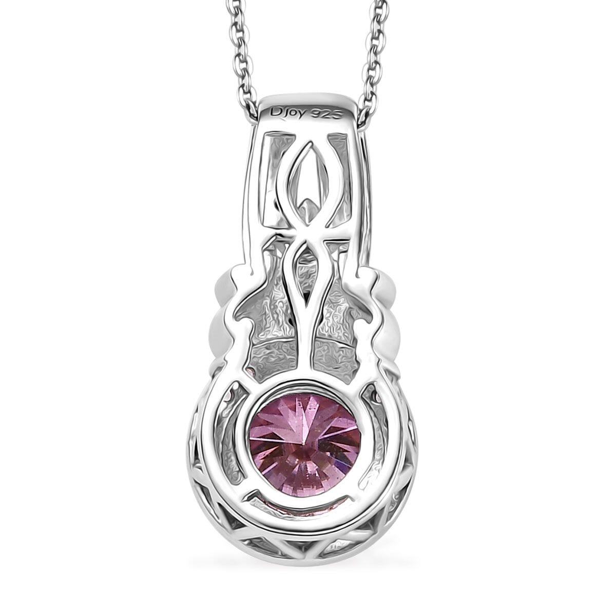 D'Joy Pink and White Moissanite, Pink Sapphire 2.15 ctw Blooming Rose Pendant Necklace 20 Inches in 18K Vermeil RG and Rhodium Over Sterling Silver image number 4