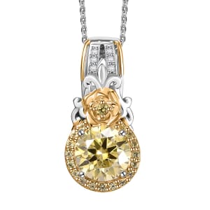 D'Joy Yellow and White Moissanite, Yellow Sapphire 2.15 ctw Blooming Rose Pendant Necklace 20 Inches in 18K Vermeil YG and Rhodium Over Sterling Silver