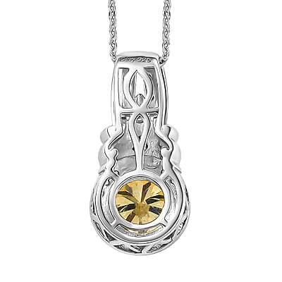 D'Joy Yellow and White Moissanite, Yellow Sapphire 2.15 ctw Blooming Rose Pendant Necklace 20 Inches in 18K Vermeil YG and Rhodium Over Sterling Silver