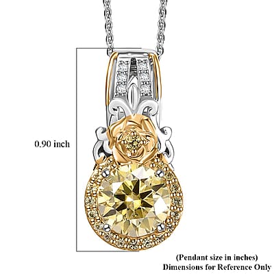 D'Joy Yellow and White Moissanite, Yellow Sapphire 2.15 ctw Blooming Rose Pendant Necklace 20 Inches in 18K Vermeil YG and Rhodium Over Sterling Silver