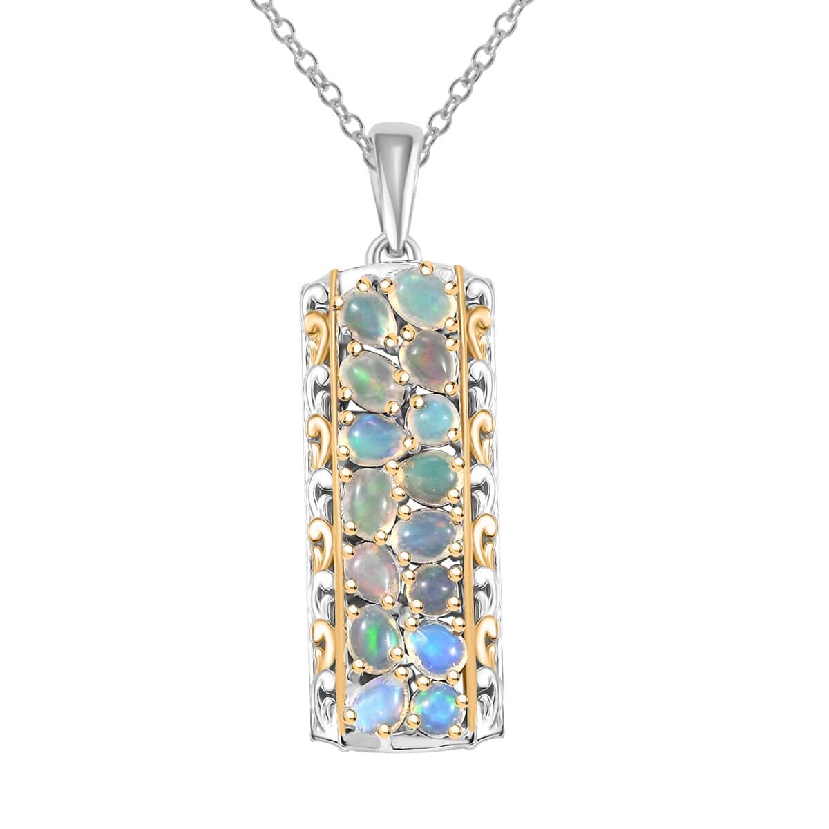 Doorbuster Ethiopian Welo Opal 1.50 ctw Aurora Cascade Pendant in 18K Vermeil YG Rhodium Over Sterling Silver with Stainless Steel Necklace 20 Inches image number 0