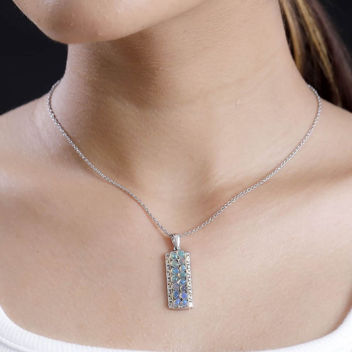 Doorbuster Ethiopian Welo Opal 1.50 ctw Aurora Cascade Pendant in 18K Vermeil YG Rhodium Over Sterling Silver with Stainless Steel Necklace 20 Inches image number 2