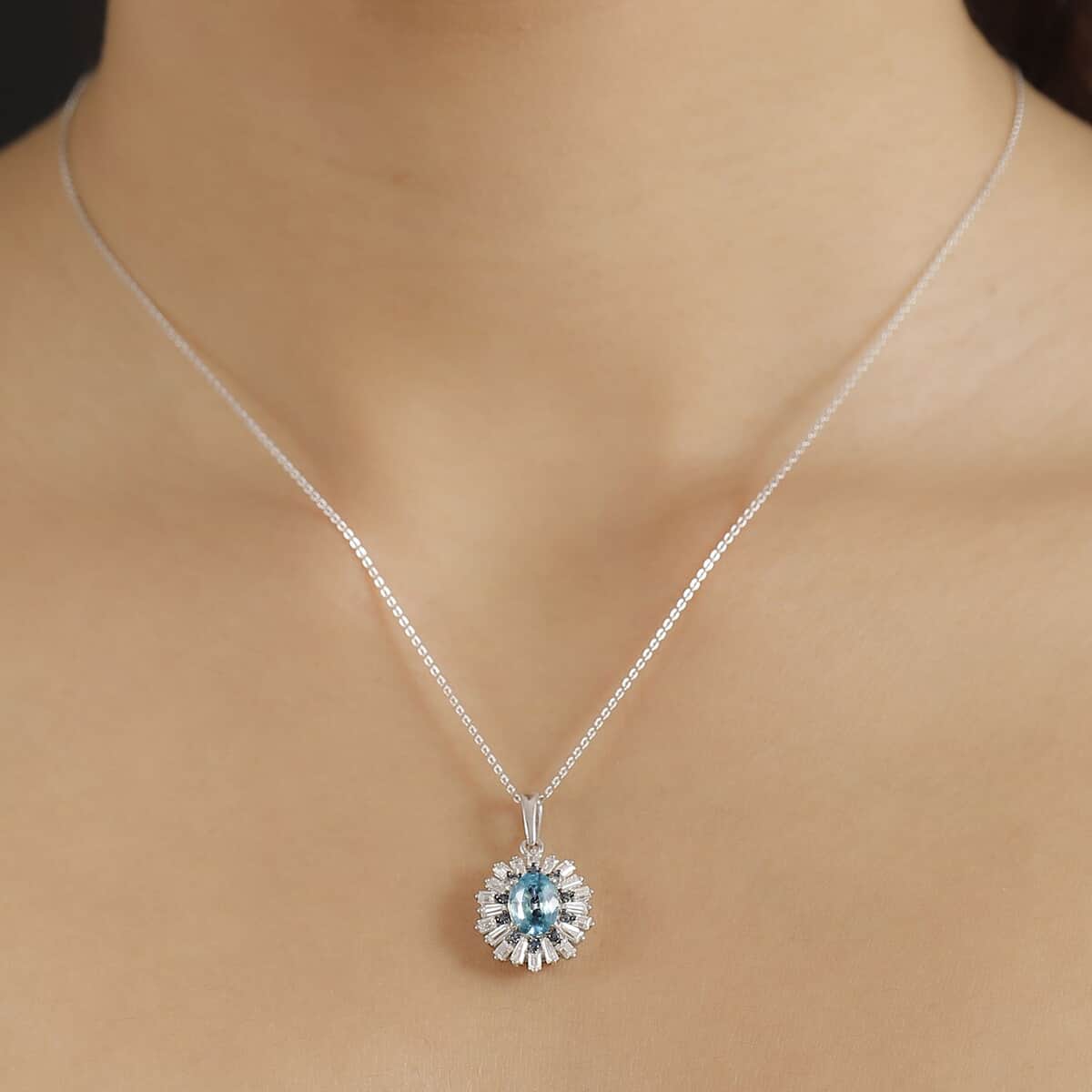 Premium Cambodian Blue Zircon and Multi Gemstone 3.10 ctw Ocean Radiance Pendant Necklace in Rhodium Over Sterling Silver 20 Inches image number 2