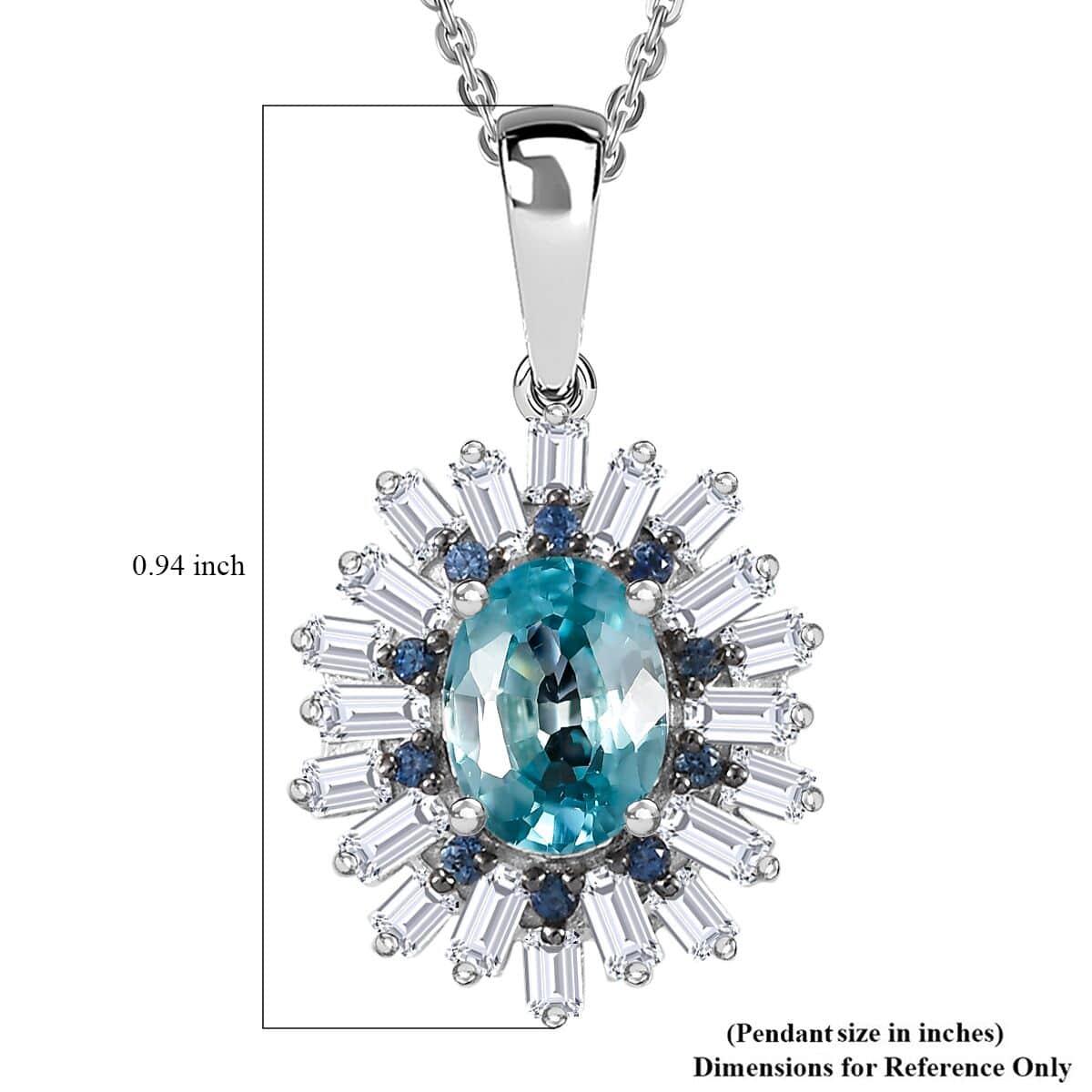 Premium Cambodian Blue Zircon and Multi Gemstone 3.10 ctw Ocean Radiance Pendant Necklace in Rhodium Over Sterling Silver 20 Inches image number 5