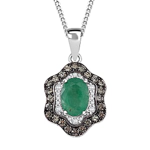 Kagem Zambian Emerald and Multi Gemstone 1.90 ctw Tidal Majesty Pendant Necklace in Rhodium Over Sterling Silver 20 Inches