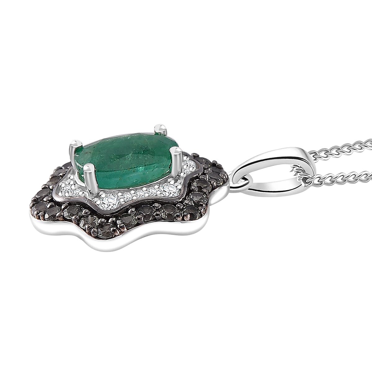 Kagem Zambian Emerald and Multi Gemstone 1.90 ctw Tidal Majesty Pendant Necklace in Rhodium Over Sterling Silver 20 Inches image number 2