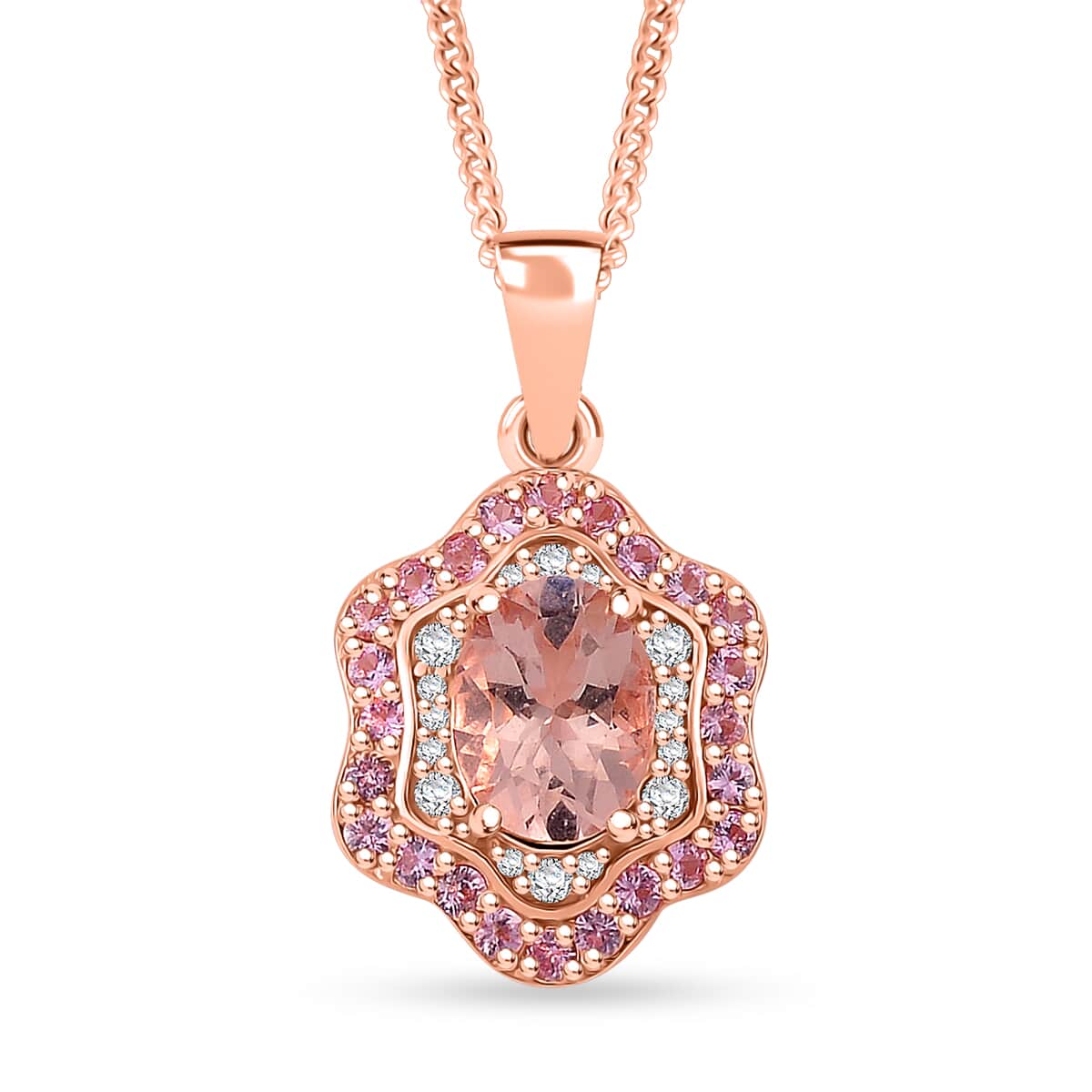 Doorbuster Marropino Morganite and Multi Gemstone 1.75 ctw Tidal Majesty Pendant Necklace 20 Inches in 18K Vermeil Rose Gold Over Sterling Silver image number 0