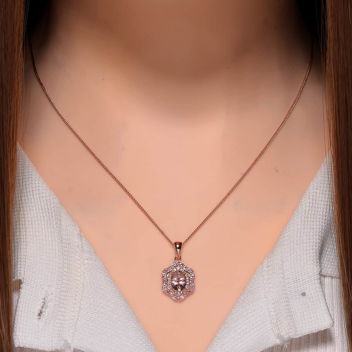 Doorbuster Marropino Morganite and Multi Gemstone 1.75 ctw Tidal Majesty Pendant Necklace 20 Inches in 18K Vermeil Rose Gold Over Sterling Silver image number 1