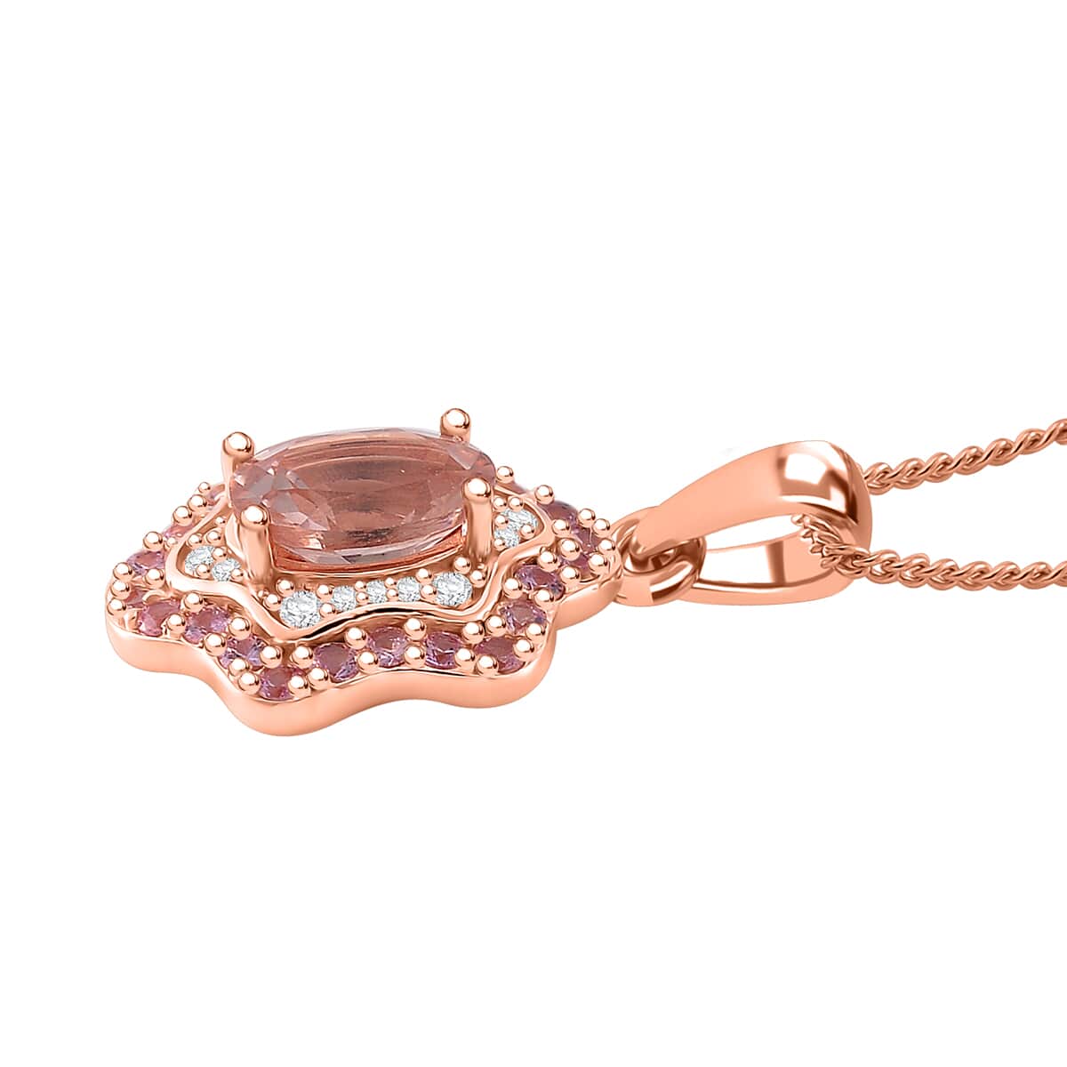 Doorbuster Marropino Morganite and Multi Gemstone 1.75 ctw Tidal Majesty Pendant Necklace 20 Inches in 18K Vermeil Rose Gold Over Sterling Silver image number 2