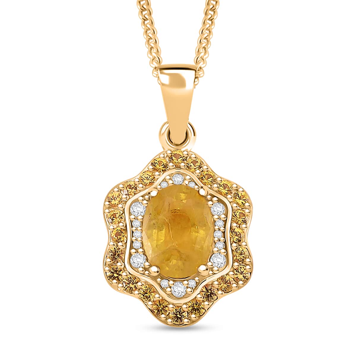 Doorbuster Madagascar Yellow Sapphire and White Zircon 2.10 ctw Tidal Majesty Pendant Necklace in 18K Vermeil Yellow Gold Over Sterling Silver 20 Inches image number 0